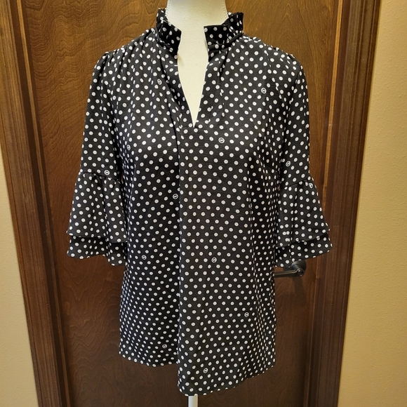 Michael Kors Black with White Polka Dots Top - Picture 1 of 10